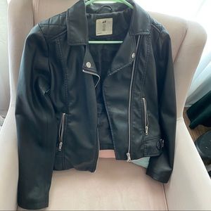 Girls faux leather black biker jacket
